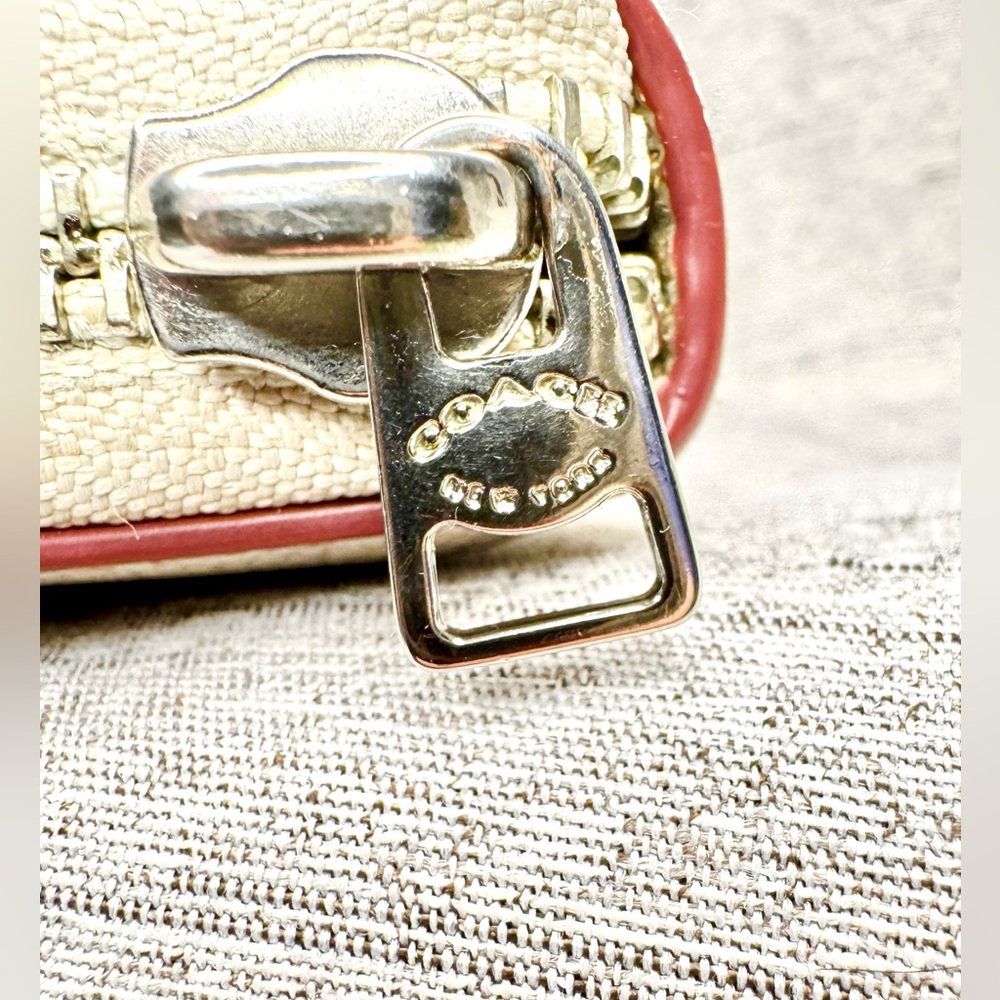 Coach Chalk White Perforated Butterfly Long Accordion Zip Wallet w/ Red Piping - Picture 6 of 11